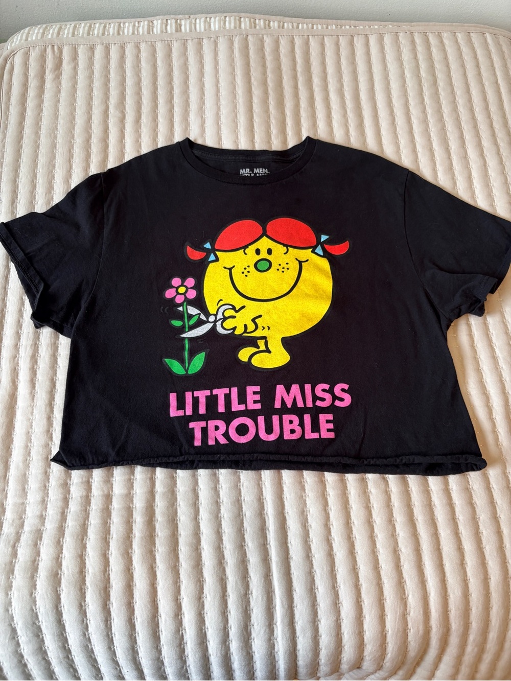 Little Miss Trouble Cropped Graphic Tee Black Shirt